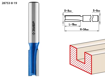 ЗУБР 8 x 19 мм, хвостовик 8 мм, фреза пазовая прямая, Профессионал (28753-8-19) купить в Ханты-Мансийске
