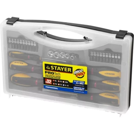 Набор STAYER "PROFESSIONAL" "PROTech": Отвертки, Cr-Mo, двухкомп рукоятка, намагниченные, 32 предмета, в кейсе 25134-H18_z01 купить в Ханты-Мансийске