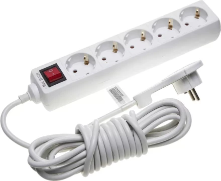 Удлинитель СВЕТОЗАР электрический с заземлением и выключателем, защитные шторки, компактная вилка, евро, 5 гнезд, 5м 55055-5-C купить в Ханты-Мансийске