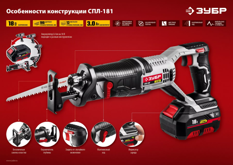 Пила сабельная аккумуляторная СПЛ-181 серия СТАНДАРТ купить в Ханты-Мансийске