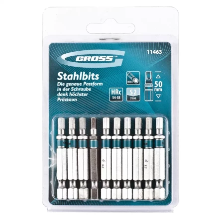 Набор бит HEX 4х50 сталь S2 10 шт GROSS 11463 купить в Ханты-Мансийске
