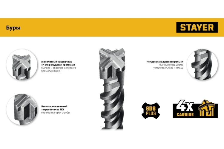 STAYER HERCULES-4Х 6x160 мм, SDS-plus бур (29290-160-06) купить в Ханты-Мансийске