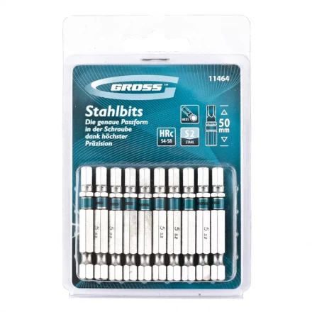 Набор бит HEX 5х50 сталь S2 10 шт GROSS 11464 купить в Ханты-Мансийске