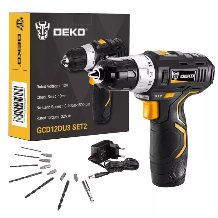 Дрель аккумуляторная в наборе DEKO GCD12DU3 SET2 Li-Ion, 063-4146 купить в Ханты-Мансийске