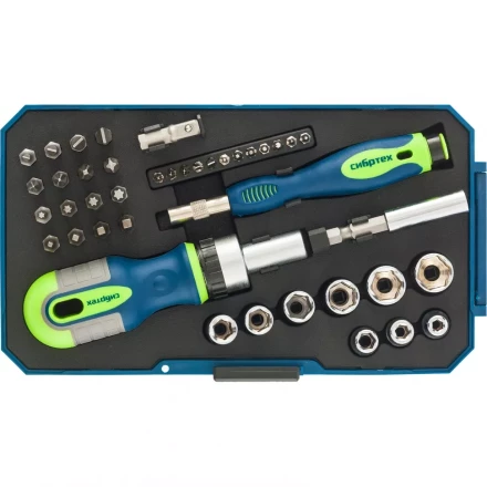 Отвертки реверсивные с набором бит и торцевыми головками 41 штук CrV Сибртех 13338 купить в Ханты-Мансийске