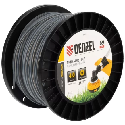 Леска для триммера двухкомпонентная круглая, 4,0мм х 69м, на DIN катушке EXTRA CORD// Denzel 96811 купить в Ханты-Мансийске