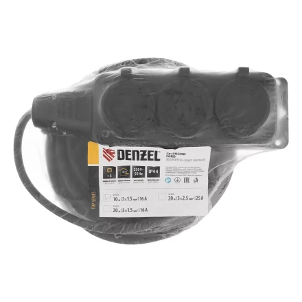 Удлинитель-шнур силовой Denzel Top Series 37421, КГТТ, 10м, 3 розетки, 3 x 1,5 мм, 3 м купить в Ханты-Мансийске