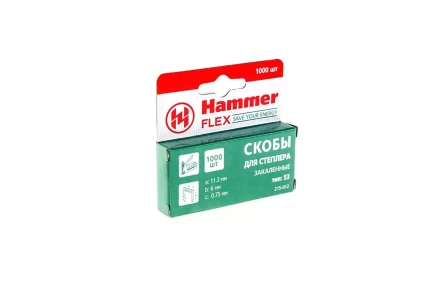 Скобы для степлера HAMMER 215-012 6мм, тип 53, 1000 шт. купить в Ханты-Мансийске