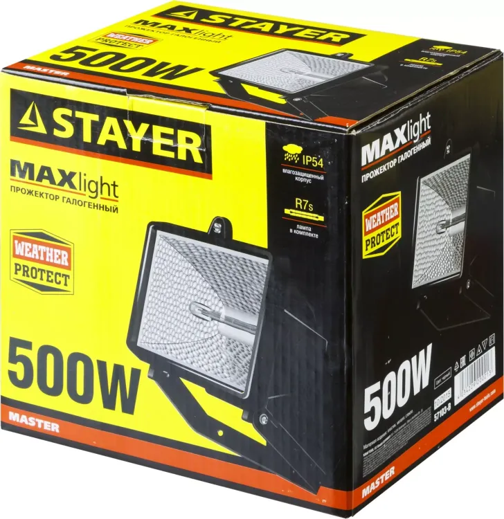 Прожектор STAYER "MASTER" MAXLight галогенный, с дугой крепления под установку, черный, 500Вт 57103-B купить в Ханты-Мансийске