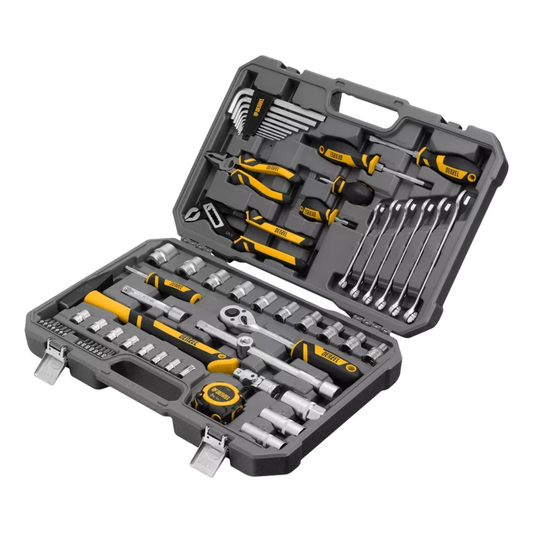 Набор инструментов Denzel 15801, 1/2", 1/4", CrV, S2, пластиковый кейс, 64 предмета купить в Ханты-Мансийске