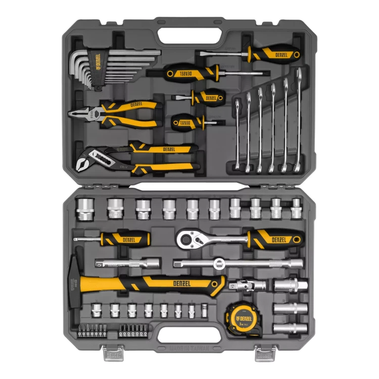 Набор инструментов Denzel 15801, 1/2", 1/4", CrV, S2, пластиковый кейс, 64 предмета купить в Ханты-Мансийске