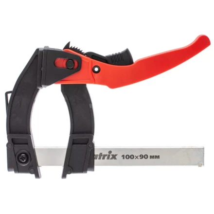 Струбцина реечная быстрозажимная пластиковый корпус рычажно-храповой механизм 100 х 90 х 195 мм штанга 5 х 20 мм Matrix 20734 купить в Ханты-Мансийске