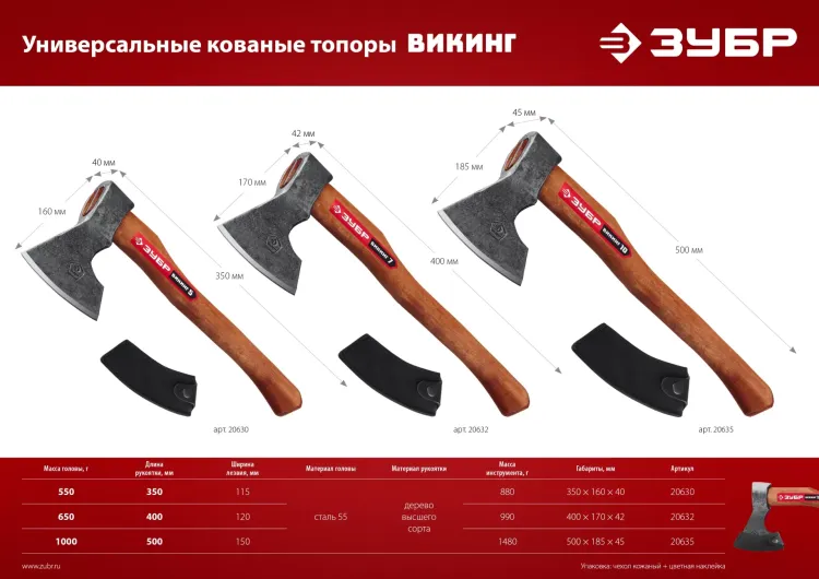 ЗУБР ВИКИНГ-10, 1100/1450 г, 500 мм, универсальный кованый топор (20635) купить в Ханты-Мансийске