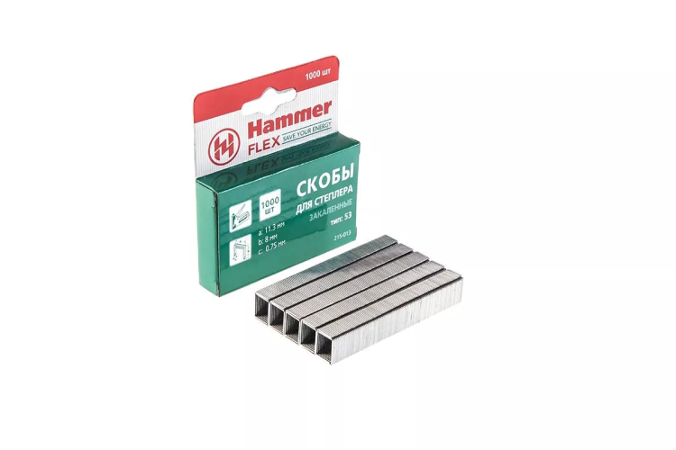 Скобы для степлера HAMMER 215-013 8мм, тип 53, 1000 шт. купить в Ханты-Мансийске