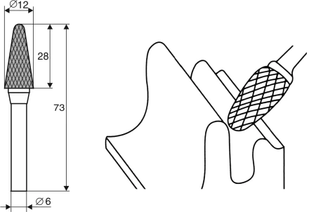 Борфреза Коническая закругленная L 6х12 Энкор 21719 купить в Ханты-Мансийске