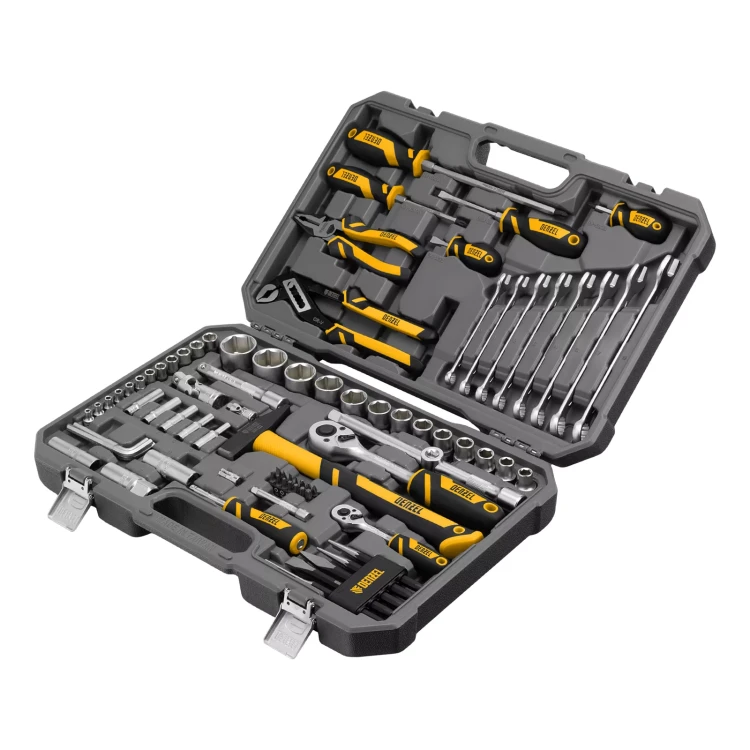 Набор инструментов Denzel 15802, 1/2", 1/4", CrV, S2, пластиковый кейс, 84 предмета купить в Ханты-Мансийске