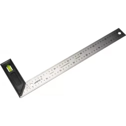 Угольник "ЭКСПЕРТ" разметочный, усиленный, встроенный уровень, гравирован шкала, нерж полотно 37мм, толщина 2мм, 400мм 34397-40
