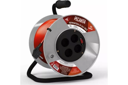 Удлинитель силовой на катушке Ресанта СУ-2х1-50/2 (с выкл., 4 розетки) 61/118/5 купить в Ханты-Мансийске