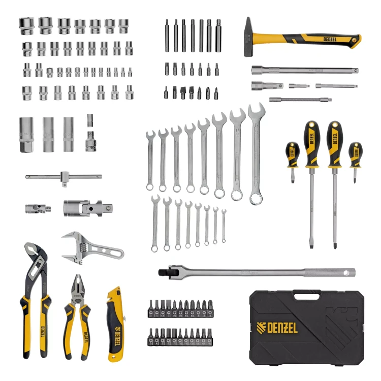 Набор инструментов Denzel 15804, 1/2", 1/4", CrV, S2, пластиковый кейс, 122 предмета купить в Ханты-Мансийске