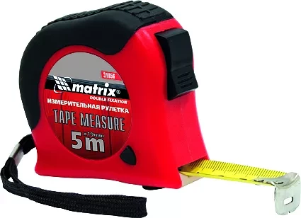 Рулетка Double  fixation 5 м х 19 мм обрезиненный корпус двойная плавная фиксация  MATRIX 31056 купить в Ханты-Мансийске