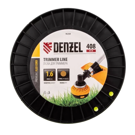 Леска для триммера круглая, 1,6мм х 408м, на DIN катушке FLEX CORD, Denzel 96268 купить в Ханты-Мансийске