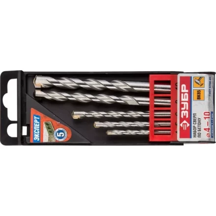 Набор ЗУБР Сверла по бетону ударные, 4-5-6-8-10 мм, пластиковый бокс, 5 шт 29140-H5 купить в Ханты-Мансийске