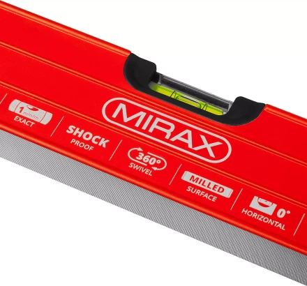 Уровень коробчатый усиленный MIRAX, фрезерованная поверхность, утолщенный профиль, 3 противоударных ампулы (1 поворотная на 360 град), с ручками, 60 см 34603-060 купить в Ханты-Мансийске