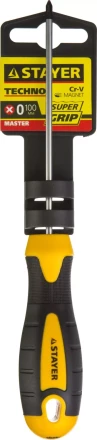 Отвертка STAYER &quot;MASTER&quot; &quot;ТECHNO&quot;, двухкомпонентная рукоятка, магнитный наконечник, Cr-V, PH0x100мм 2508-0-10_z02 купить в Ханты-Мансийске