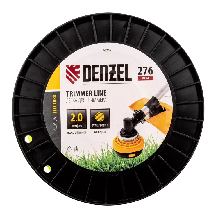 Леска для триммера круглая, 2,0мм х 276м, на DIN катушке FLEX CORD,  Denzel 96269 купить в Ханты-Мансийске