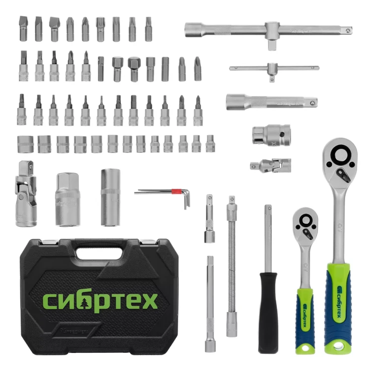 Набор инструментов Сибртех 13388, 1/2", 1/4", пластиковый кейс, 94 предмета купить в Ханты-Мансийске