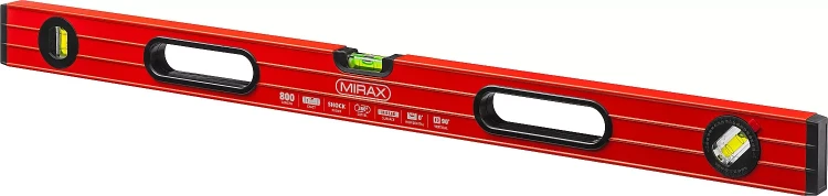 Уровень коробчатый усиленный MIRAX, фрезерованная поверхность, утолщенный профиль, 3 противоударных ампулы (1 поворотная на 360 град), с ручками, 80 см 34603-080 купить в Ханты-Мансийске