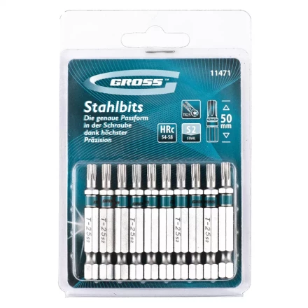 Набор бит TORX 25х50 сталь S2 10 шт GROSS 11471 купить в Ханты-Мансийске