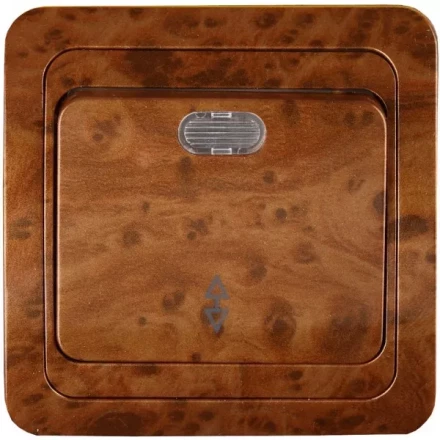 Выключатель СВЕТОЗАР "ГАММА" проходной, с подсветкой, одноклавишный, цвет орех, 10A/~250B SV-54138-N купить в Ханты-Мансийске