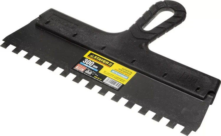Шпатель STAYER "PROFESSIONAL" нержавеющий зубчатый с пластмассовой ручкой, 300мм, зуб 10х10мм 1009-30-10 купить в Ханты-Мансийске