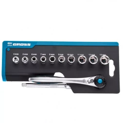 Набор торцевых головок трещотка 120 зубьев 12 предметов 1/4" CrV Gross 14141