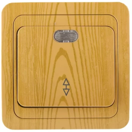 Выключатель СВЕТОЗАР &quot;ГАММА&quot; проходной, с подсветкой, одноклавишный, цвет ольха, 10A/~250B SV-54138-A купить в Ханты-Мансийске