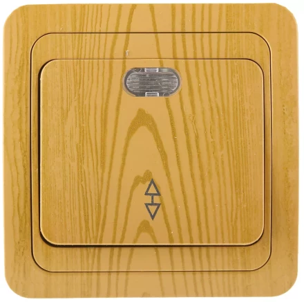 Выключатель СВЕТОЗАР &quot;ГАММА&quot; проходной, с подсветкой, одноклавишный, цвет ольха, 10A/~250B SV-54138-A купить в Ханты-Мансийске