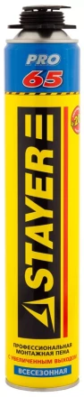 Пена &quot;BlackPRO 65&quot; профессиональная, монтажная, пистолетная, всесезонная, 800мл, STAYER 41137 купить в Ханты-Мансийске