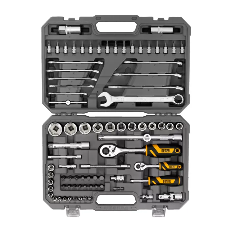 Набор инструментов Denzel, 1/2", 1/4", CrV, S2, пластиковый кейс, 82 предмета 15809 купить в Ханты-Мансийске