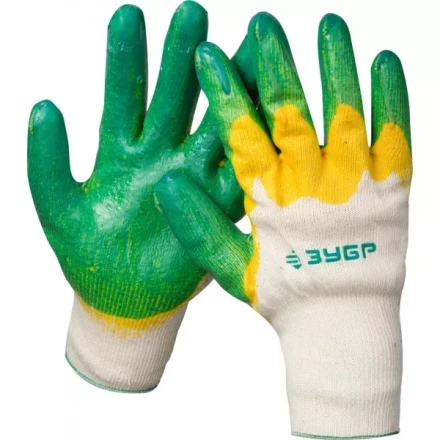 Перчатки ЗУБР "МАСТЕР" трикотажные, х/б, двойная обливная ладонь из латекса, L-XL 11459-XL купить в Ханты-Мансийске