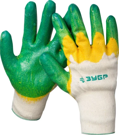 Перчатки ЗУБР "МАСТЕР" трикотажные, х/б, двойная обливная ладонь из латекса, L-XL 11459-XL купить в Ханты-Мансийске