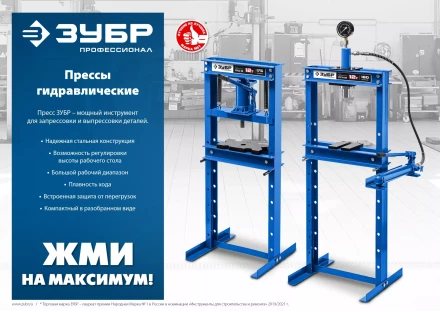 ЗУБР ПГН-12, 12 т, гидравлический пресс с гидронасосом и манометром, Профессионал (43072-12) купить в Ханты-Мансийске