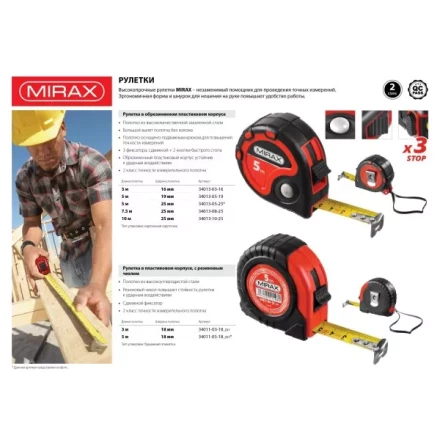 Рулетка MIRAX, 3 стопора, двухкомпонентный пластиковый корпус, 10мх25мм 34013-10-25 купить в Ханты-Мансийске