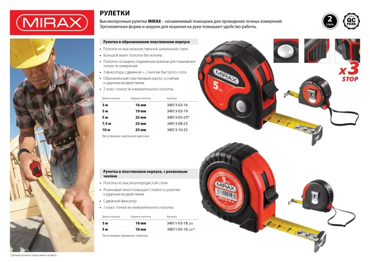 Рулетка MIRAX, 3 стопора, двухкомпонентный пластиковый корпус, 10мх25мм 34013-10-25 купить в Ханты-Мансийске