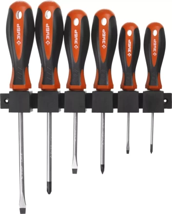 Набор ЗУБР &quot;МАСТЕР&quot;: Отвертки, Cr-v, эргономичная двухкомпонентная рукоятка, 6шт, на пластиковой стойке 25065-H5_z02 купить в Ханты-Мансийске