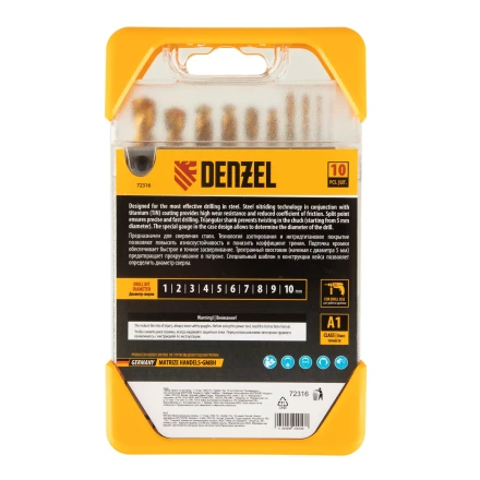 Набор сверл по металлу, 1-10 мм, HSS-Tin, Golden Tip, 10 шт Denzel 72316 купить в Ханты-Мансийске