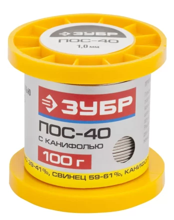 Припой ЗУБР, ПОС 40, трубка с канифолью, 100г, 1мм 55451-100-10C купить в Ханты-Мансийске