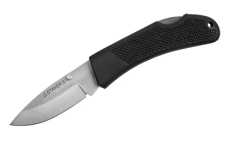 Нож STAYER складной с обрезиненной ручкой, средний 47600-1_z01 купить в Ханты-Мансийске