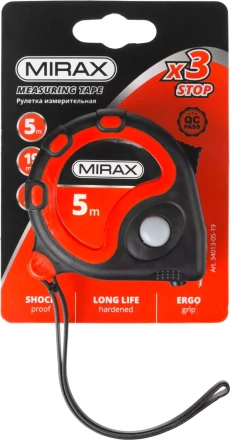 Рулетка MIRAX, 3 стопора, двухкомпонентный пластиковый корпус, 5мх19мм 34013-05-19 купить в Ханты-Мансийске