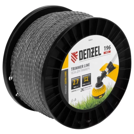 Леска для триммера двухкомпонентная витой квадрат, 2,7мм х 196м, на DIN катушке EXTRA CORD// Denzel 96824 купить в Ханты-Мансийске